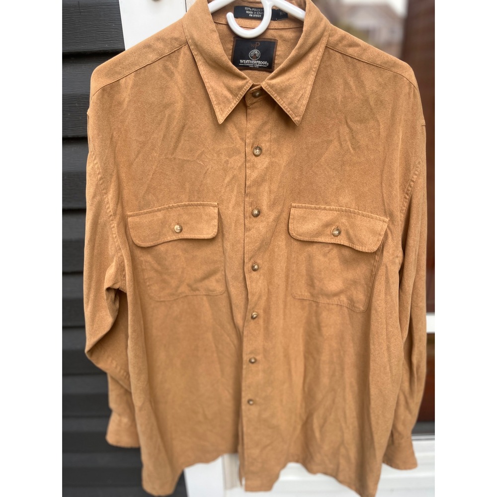 Weatherproof Garment Co Mens Faux Suede Button Down Shirt Tan Camel Medium